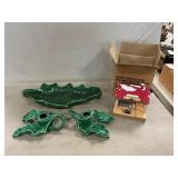 Ceramic Holly Leaf Dish & Candleholders, Disney