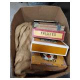 Box Lot Of Assorted Cigar Boxes & Burlap Bags