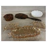 Iridescent Leaf Dishes, Milk Glass, Faux Tortoise