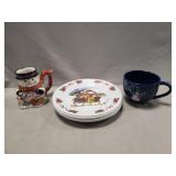 (2) Ceramic Snowman Mugs & (6) 10" Snowman Dinner