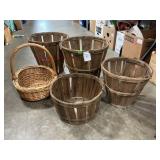 Wicker Basket & (4) Orchard Baskets