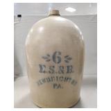 (1) Antique 6-Gallon Stoneware Jug By E.S.&B.,