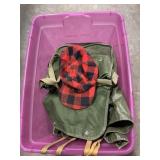 Box Lot With Canteens, Hunting Hat, Bag, Tarp