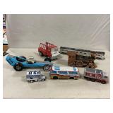 Train Bank, Marx Fire Engine, Dragster, Die-Cast