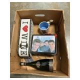 Box Lot With Decorative Wine Box, Wine Bottle,