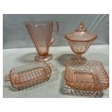 Jeanette Pink Depression Pitcher, Federal Lidded