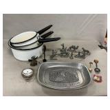 Enamel Pots, Cast Metal Figures, Pewter Dish,