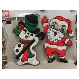 Vintage Melted Plastic Popcorn Santa & Snowman