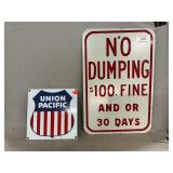 Porcelain Union Pacific Sign, No Dumping Street