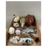 Vintage Leather Pig Bank & Assorted Pig Figures