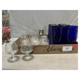 Cobalt Tumblers, Steelers Glass, Etched Crystal