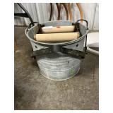 Galvanized Mop Bucket With Wood Roller Wringer