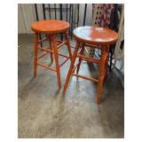 (2) Orange Wooden Stools