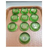 Tray Of (10) Vintage Green Uranium Glass