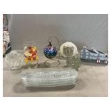 Fenton Satin Glass Clock, Paperweight, Peanuts