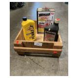 Wooden Box With Lubricant, Motor Oil,