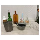 Antique Tin Shaving Mugs, Barber Bottles