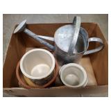 (1) Galvanized Sprinkling Can & (3) Stoneware
