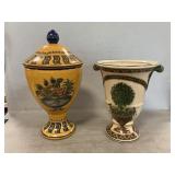 Decorative Crackle-Glaze Footed Urns