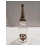 (1) Reproduction Oil Glass Bottle w/ Metal Spout