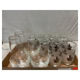 (8) Libbey Frosted Leaf Glasses, (9) Pyrex