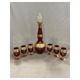 Mid-Century Bohemian Decanter & Cordial Glases