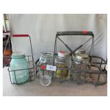 Vintage Metal Bottle Carriers, Jars