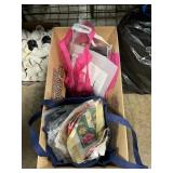 Box Lot With Needlepoint Patterns, Yarn, Hoops