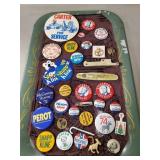 Tray Of Assorted Vintage Political Pins & More