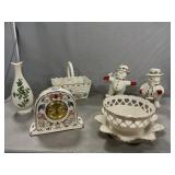 Lenox Clock, Snowman Figures, Basket, Vase &