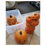 (4) Assorted Halloween Pumpkins & Plastic Storage