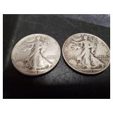 (2) U.S. 1943 Silver Walking Liberty Half Dollar