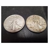 (2) U.S. 1944 Silver Walking Liberty Half Dollar