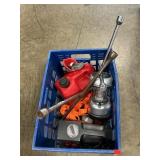 Crate With Gas Can, Lug Wrenches, Lantern,
