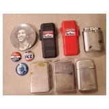 Tray Of Assorted Vintage Lighters & Pins