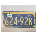 (1) 1958 PA. License Plate