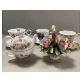 Cups/Saucers, Tea For One Set, Capodimonte Basket