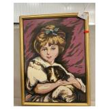 Girl With Puppy Needlepoint Tapestry (22 x 17)
