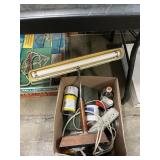 Box Lot With Desk Lamp, Outlet Strip, Ammo Cases,
