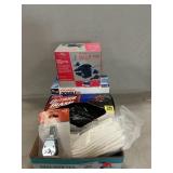 Box Lot With Air Pump, Light Bulbs, Rope, Garbage