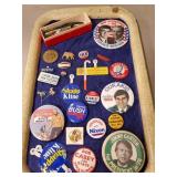 Tray Of Assorted Vintage Political Pins & More