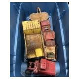 Box Lot With Vintage Pressed Steel Toy Trucks