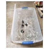 Box Lot Of Assorted Glassware & A Plastic Storage