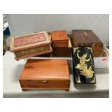 Lot Of Wooden Jewelry Boxes, Mineral Specimens