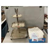 Vintage Metal 3-Tier Serving Stand, Tablecloth