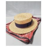 (1) Vintage Straw Boater Hat (Size Unknown)