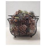(1) Fall Seasonal Decorative Metal Basket w/ Pine