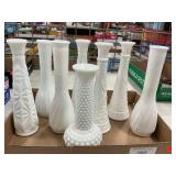 (8) Assorted Milk Glass Vases