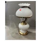 Electric Hobnail Milk Glass Hurricane Lamp