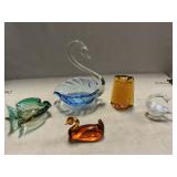 Blenko Glass OwlPaperweight & Art Glass Swans,